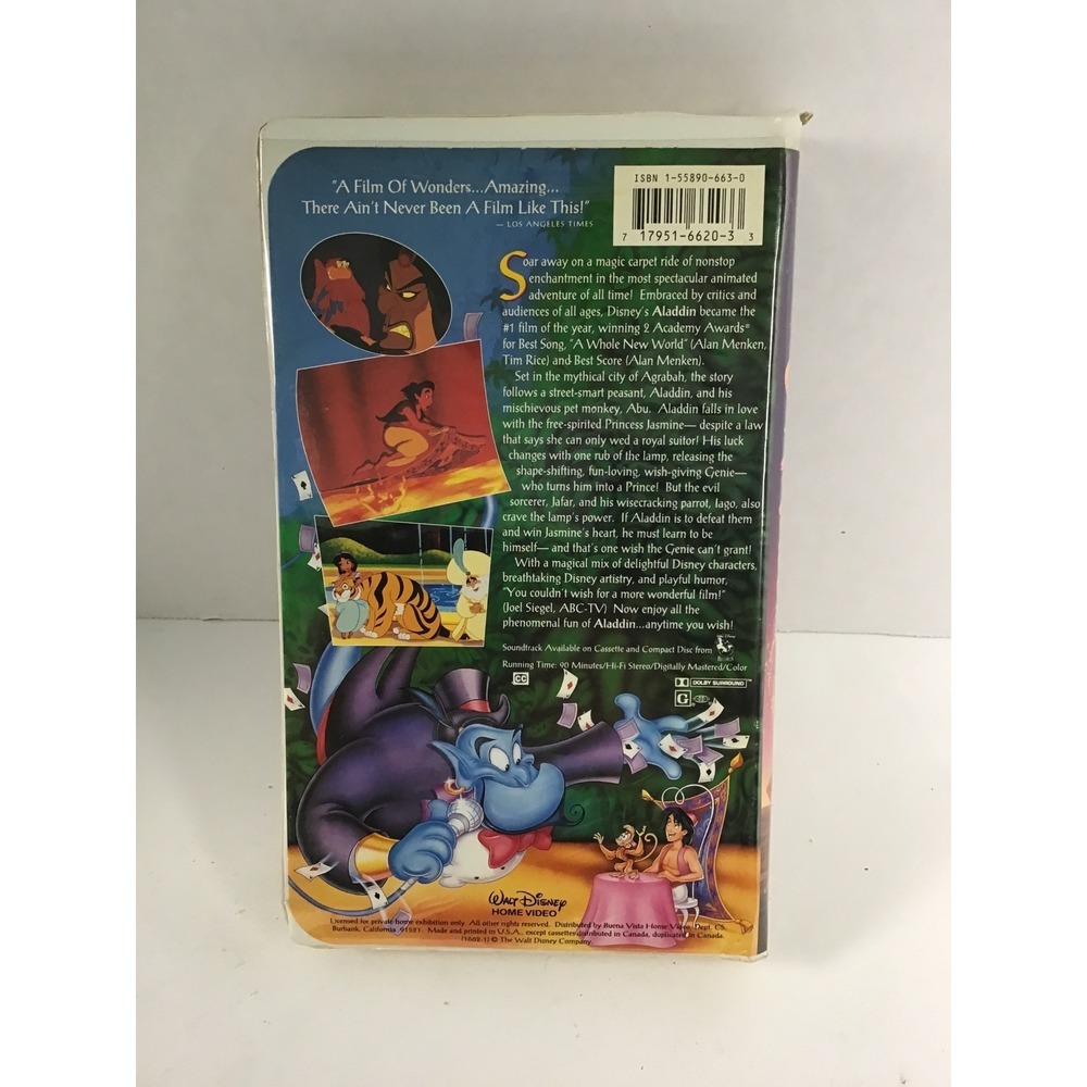 Walt Disney Classic Aladdin VHS Tape Original Animated Movie Clamshell Case - Picture 2 of 3